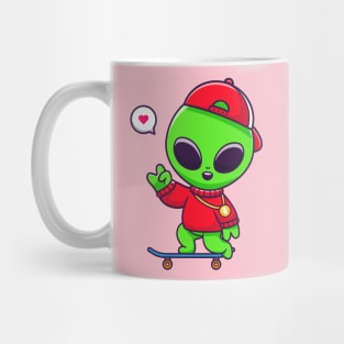Cool Alien Playing Skateboard Cartoon Mug